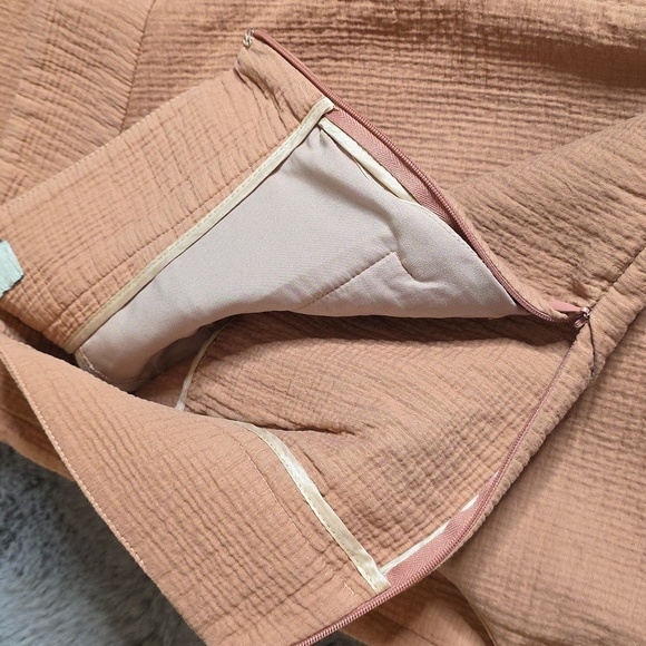 Rachel Comey Mauve Rose Seersucker Texture Side Zip Preppy Wide-Leg Cropped 6 - Picture 12 of 13